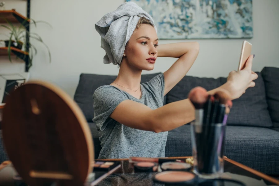 a woman doing at-home skincare