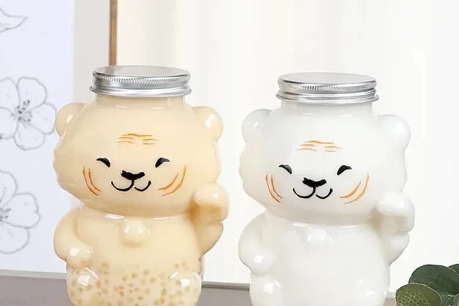 Animal-shaped glass bottles for fruit juices