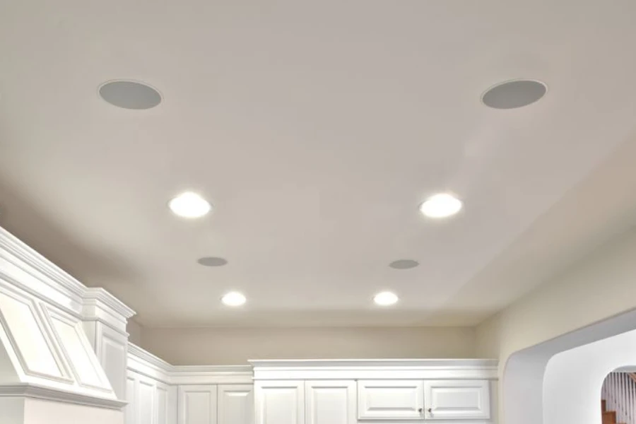 Architectural ceiling speakers in a modern-looking house