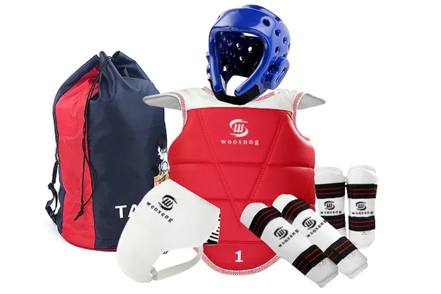 Assorted training equipment for taekwondo