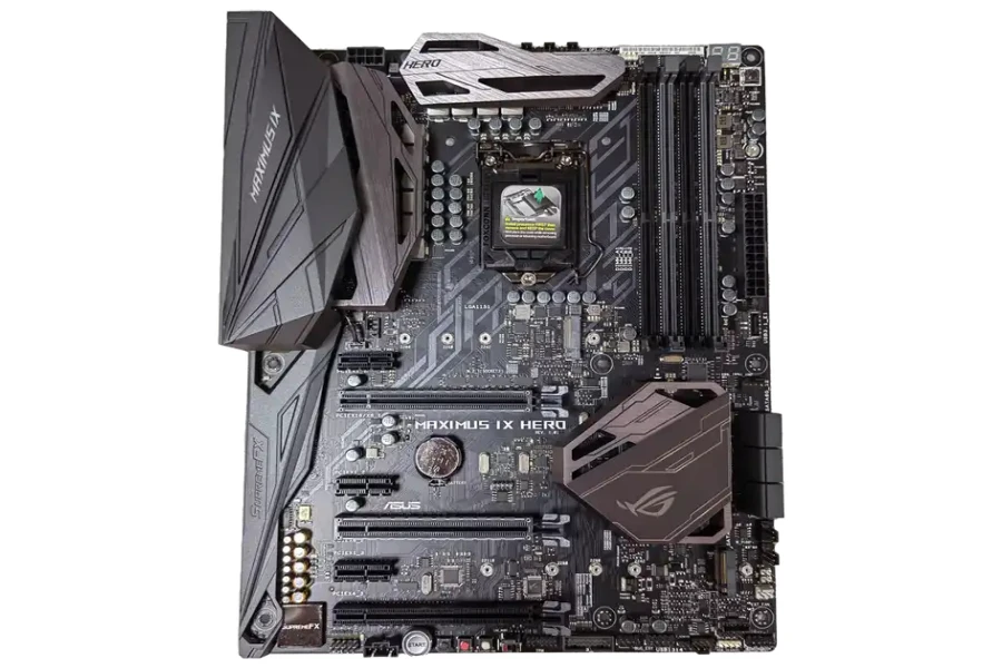 ASUS motherboard in a white background