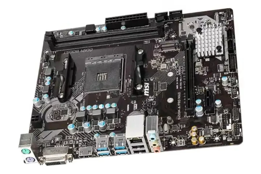 Motherboard B450m-a Pro dengan latar belakang putih