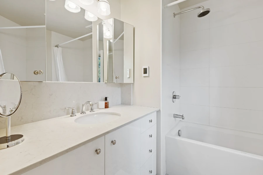 Bathroom vanity mirror medicine cabinet with magnifying panel