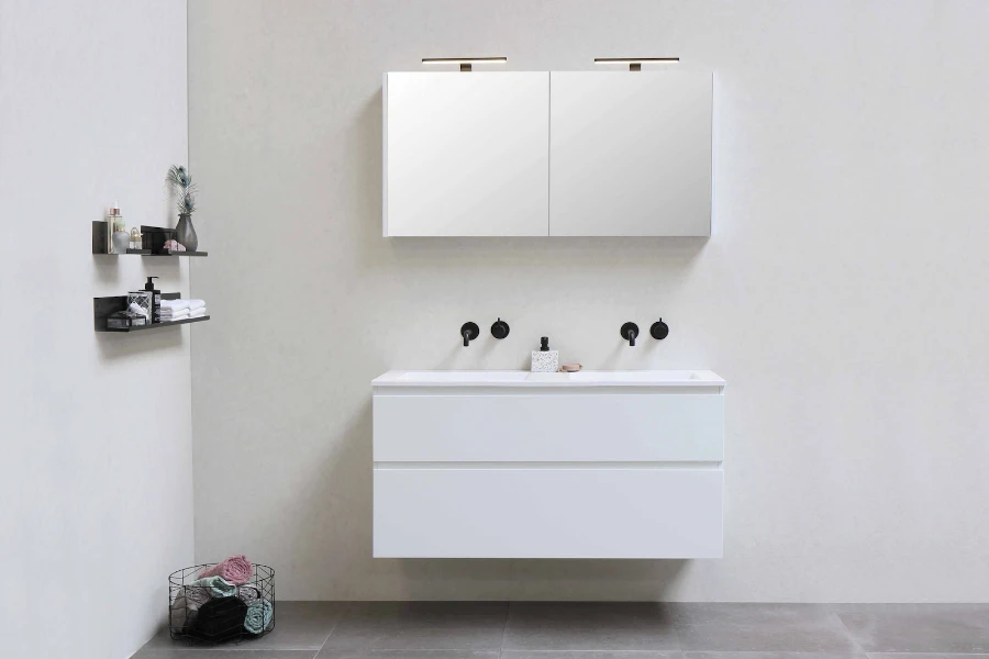 Bathroom vanity with mirrored medicine cabinets