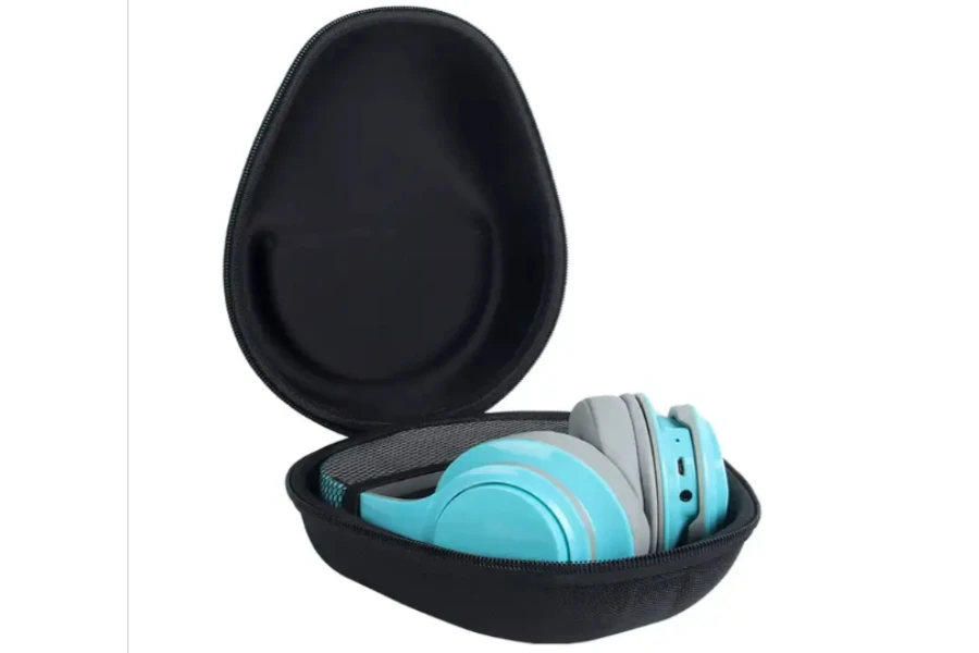 black EVA headphone case with blue headset