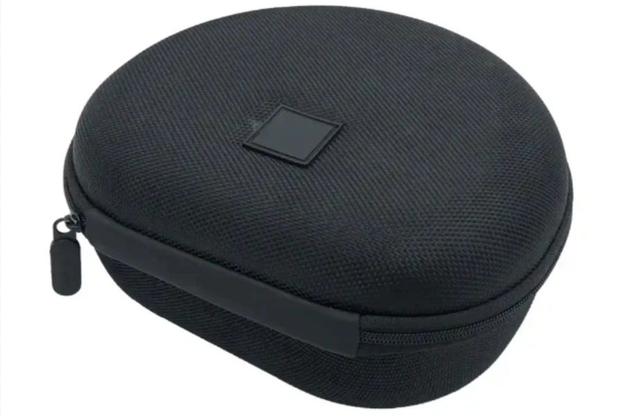 black headphone case on a white background