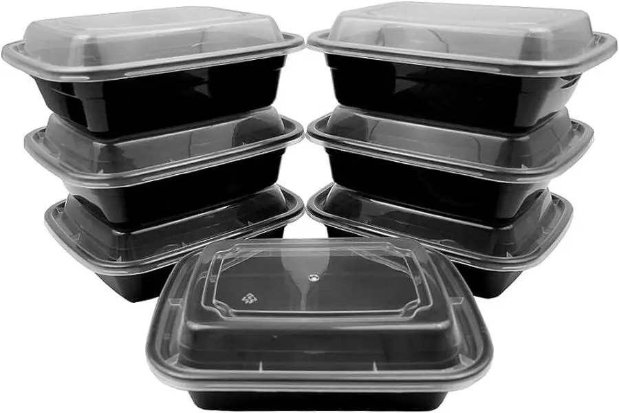 Black plastic disposable food containers