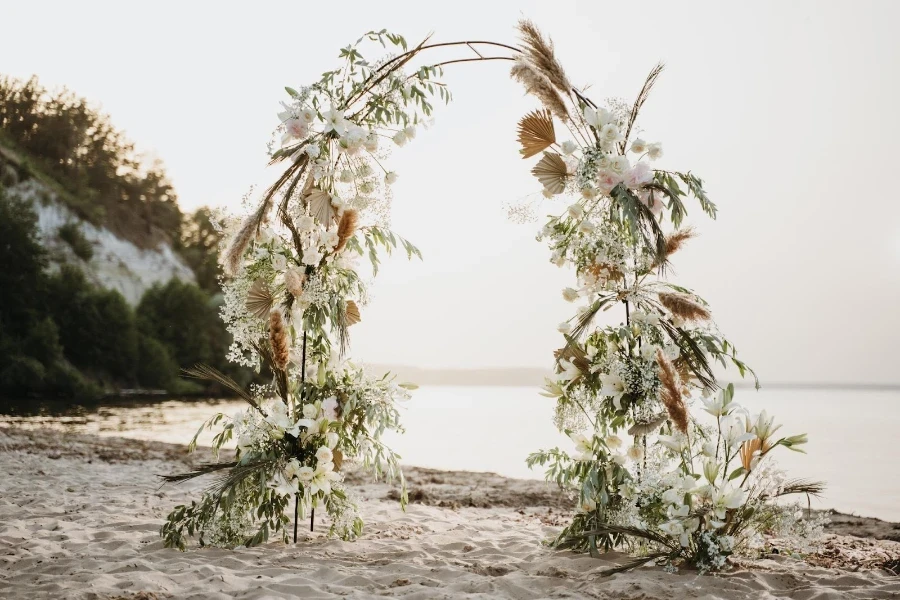 Bohemian wedding décor on a beach