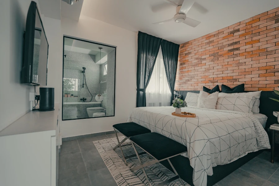 Brick print bedroom stick in wallpaper