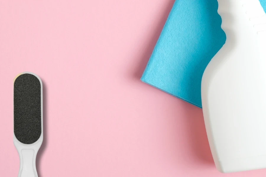 Chemical callus remover on a pink background