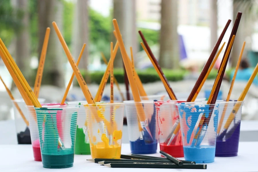 Colors in different plastic cups