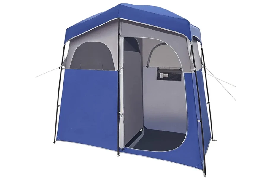 tenda shower pop up toilet ganda dengan warna biru tua