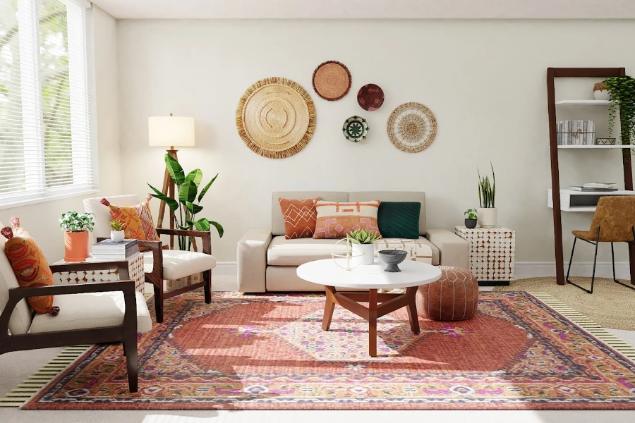 Large orange vintage living area rug