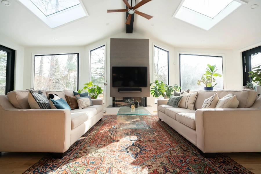 Living room with large antique floor rug