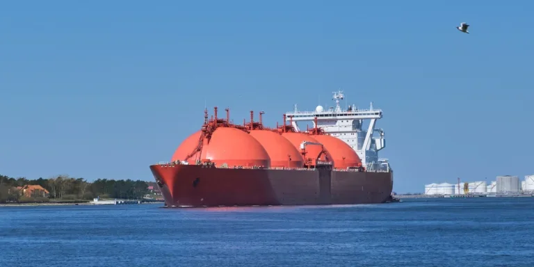 LNG entering port on a sunny day