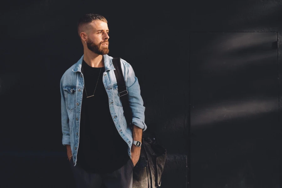 man in denim jacket