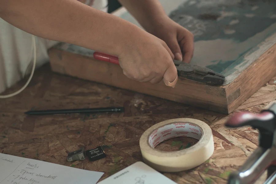 Masking tape on a worktable