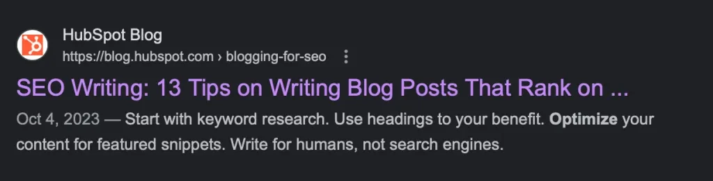 meta description for the Hubspot Blog on SEO writing