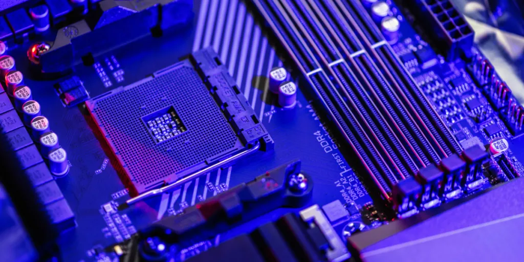 motherboard with purple lighting