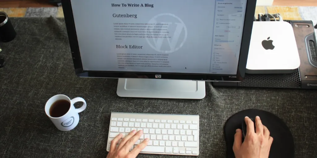 Person typing a blog in WordPress