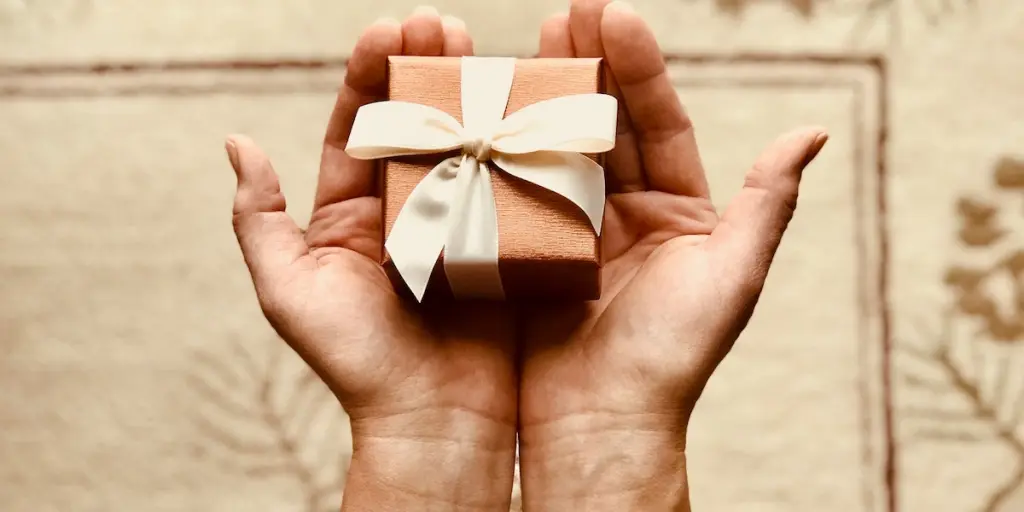 Person’s hands holding a brown gift box