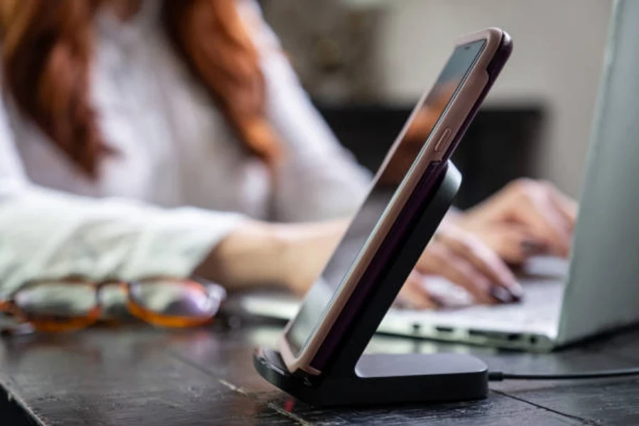 Phone placed on a charging stand