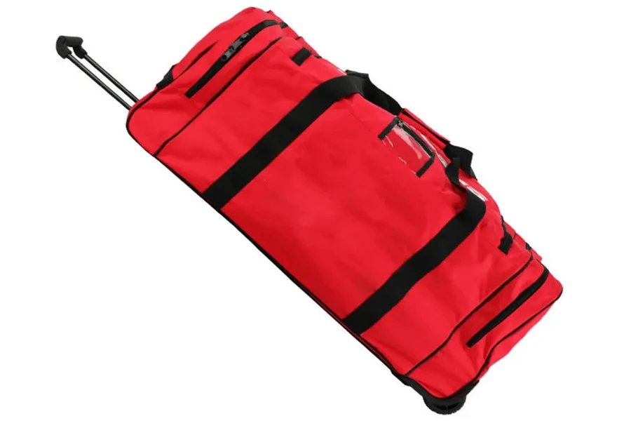 red and black large tennis racket bag on wheels