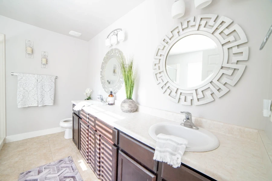 Round white frame bathroom vanity mirrors