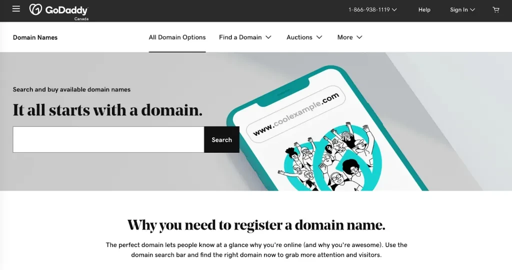 Tangkapan layar dari halaman domain GoDaddy