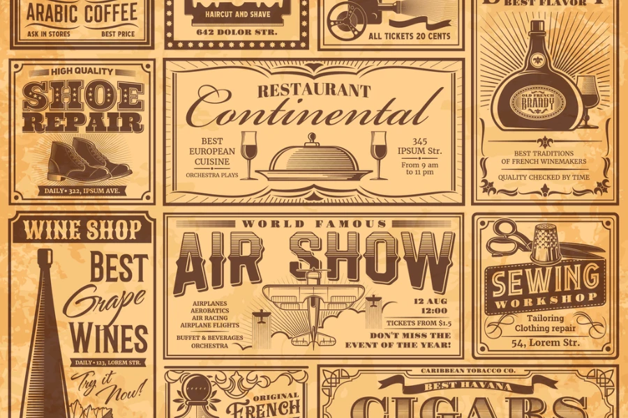 set of advertisements in an old newspaper