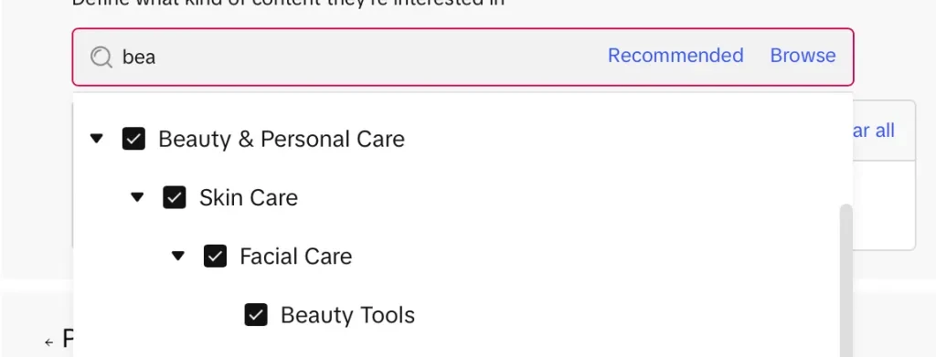 Target "beauty" as an interest