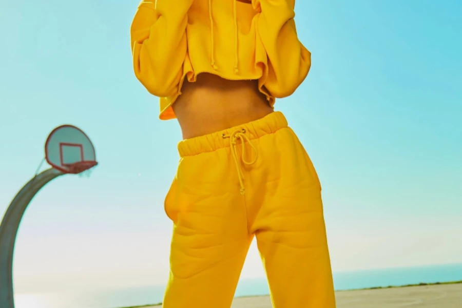 yellow cropped two-piece set for women