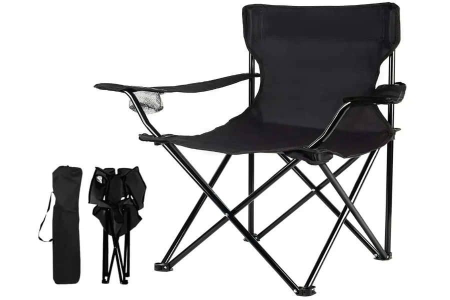 A black folding chair