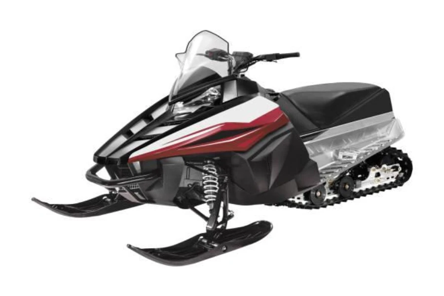 A black snowmobile on a white background