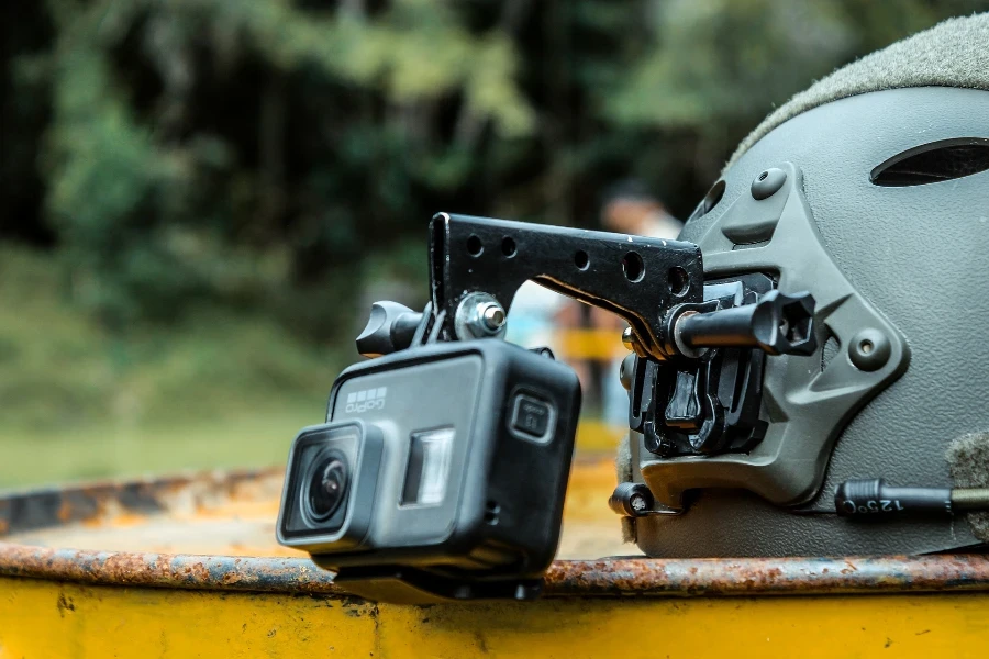 A GoPro 4 Camera on a helmet