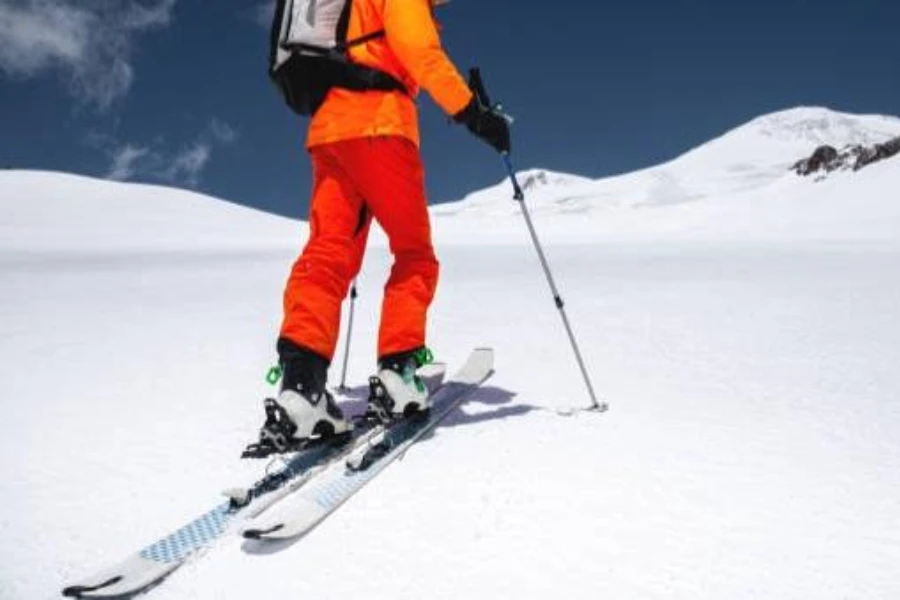 A man on skis with movable bindings