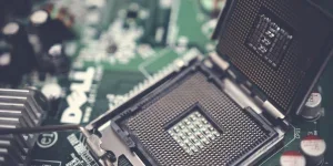A motherboard with an open CPU socket