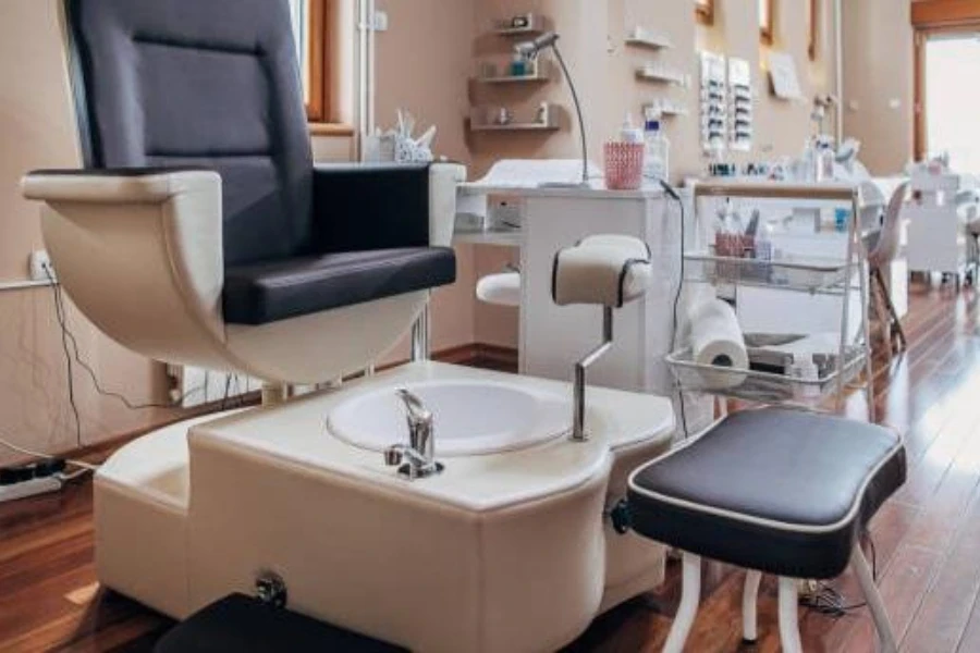 A pedicure chair with high-end features in a nail salon