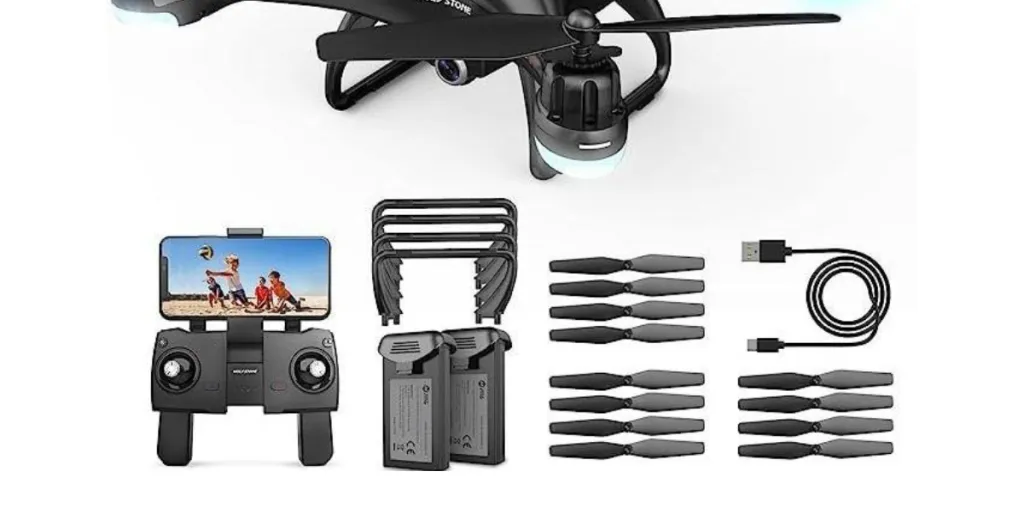 A selection of drone accessories isolated on white background