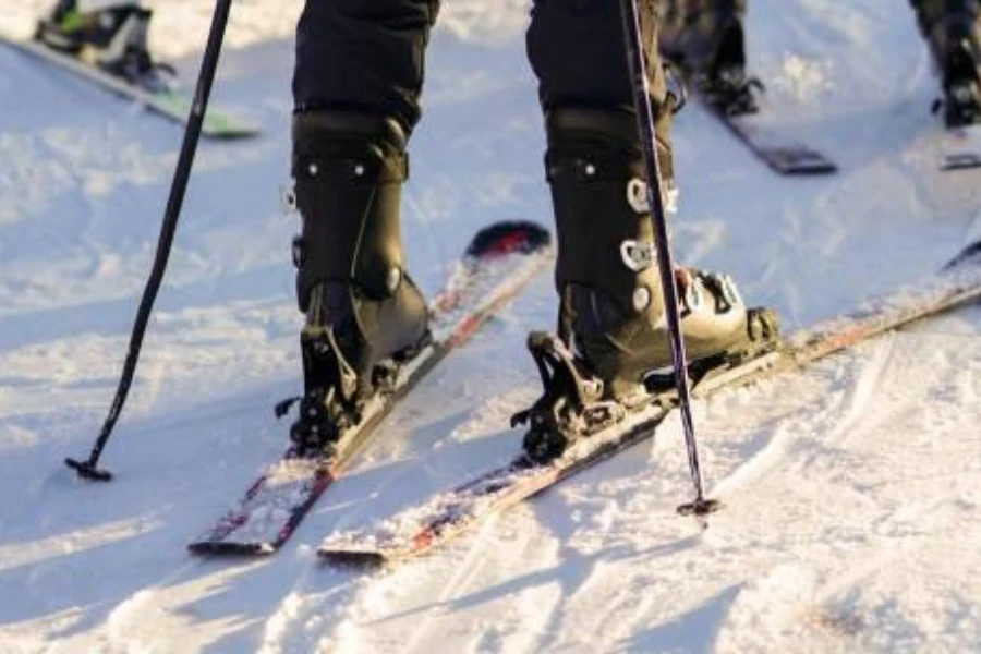 A skier using alpine touring bindings