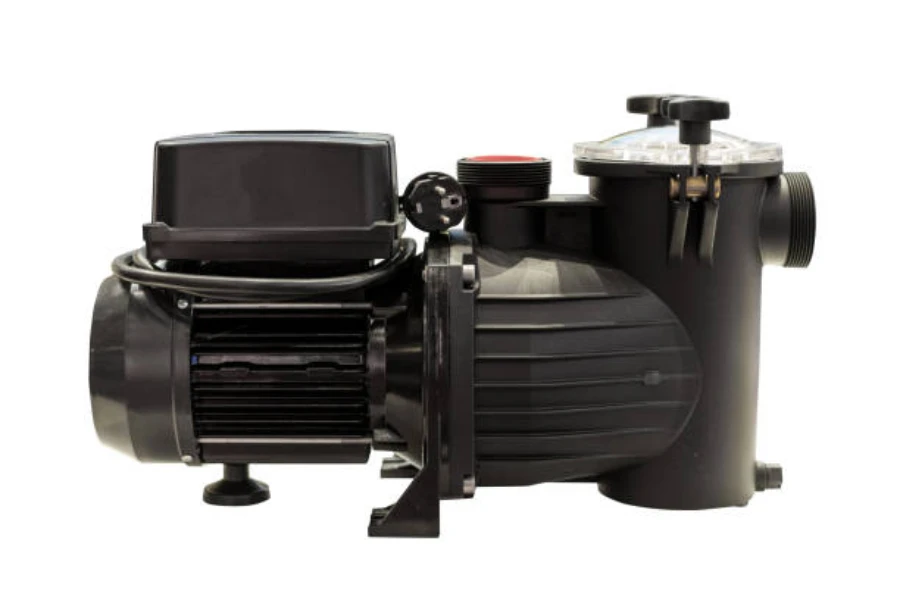 A small black single-speed pool pump