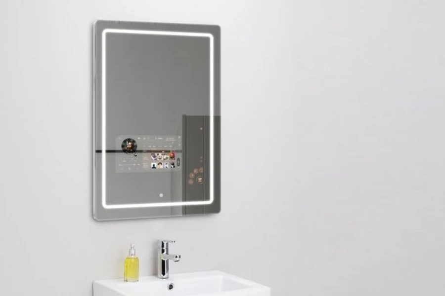 A small smart mirror on a white wall