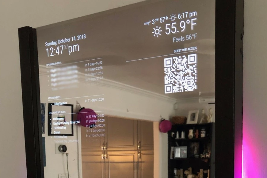 A smart mirror in a room