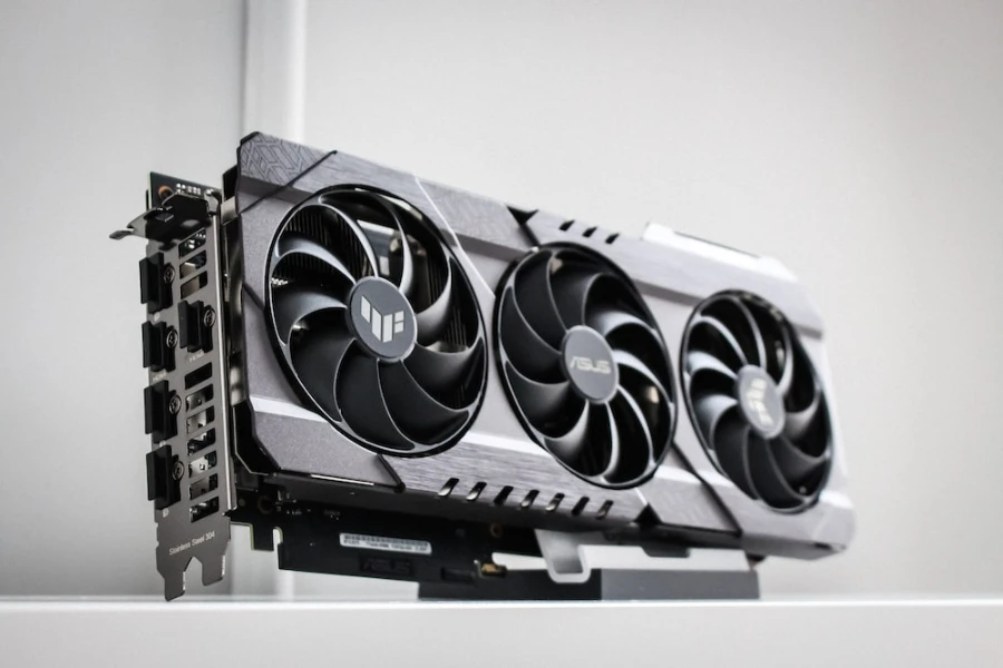 A white GPU with three fans