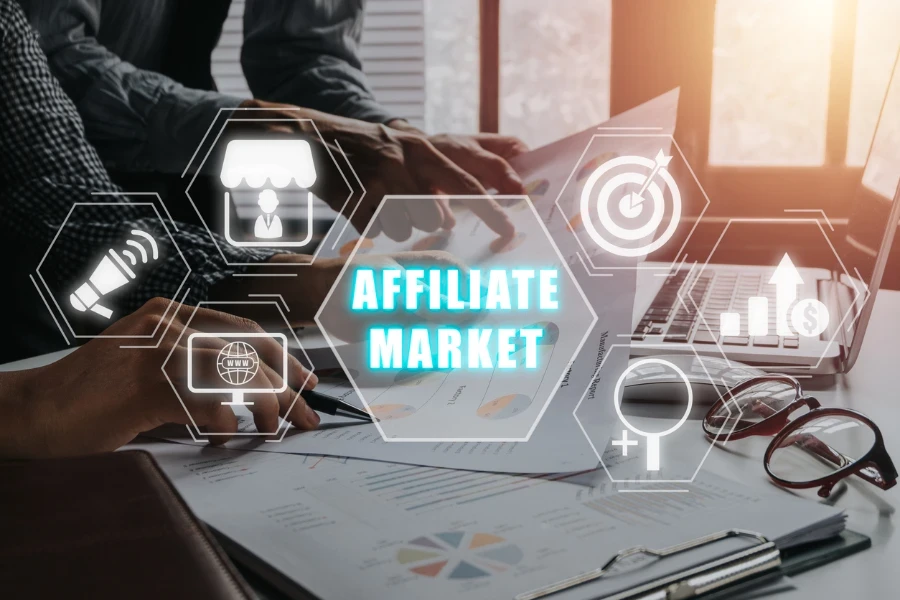 Affiliate market icon on a virtual screen