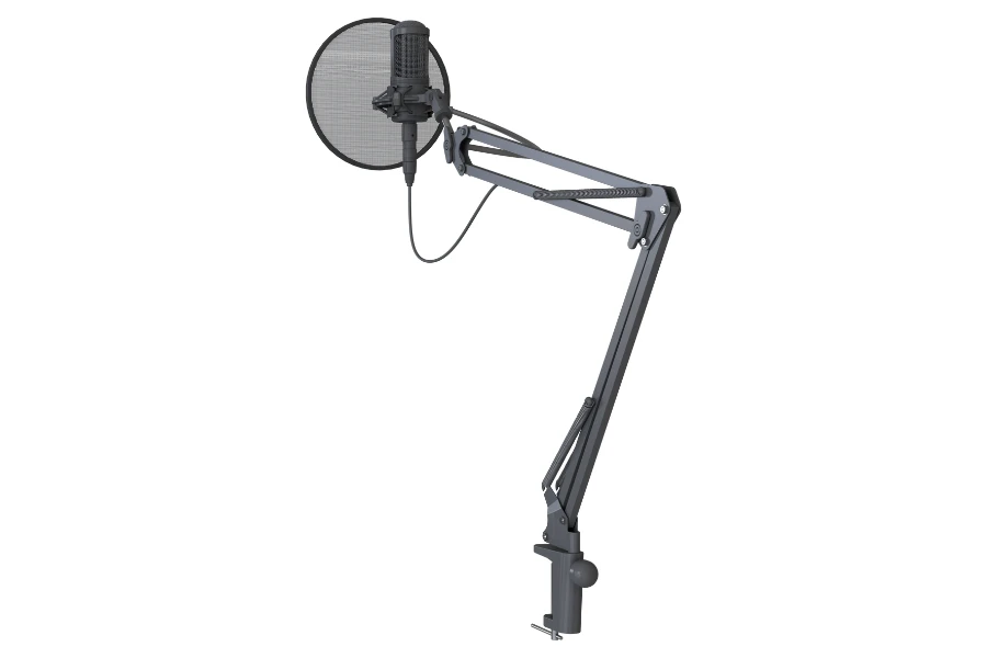 An adjustable screwable desk mic stand with a mic