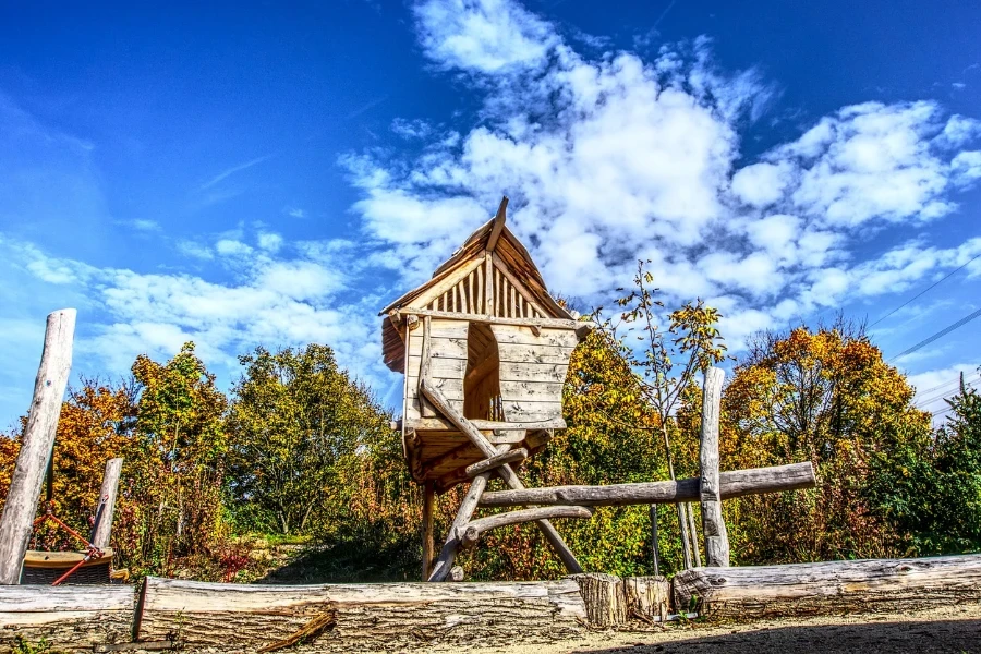 An elevated wooden playhouse