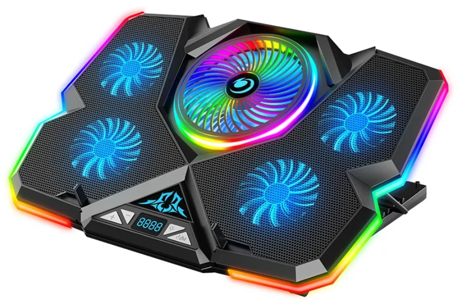 An RGB laptop cooling pad with five fans