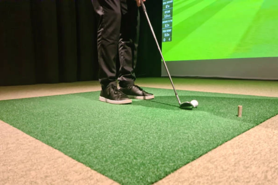 Artificial grass used indoors for golf simulator