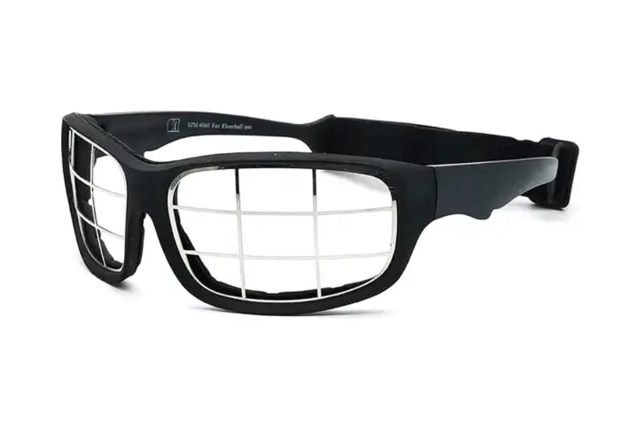 Lunettes de squash à monture noire avec verres transparents et sangle noire